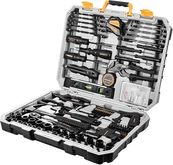 DEKOPRO 218-Piece General Household Hand Tool kit, Professional Auto Repair Tool Set for Homeowner, General Household Hand Tool Set with Plier, Screwdriver Set, Socket Set, with Portable Storage Case