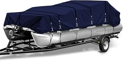 1200D Marine Grade Fade and Tear Resistant Trailerable Pontoon Boat Cover, Heavy-Duty Pontoon Covers (Navy, Length:17'-20' Beam Width: up to 102")
