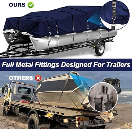 1200D Marine Grade Fade and Tear Resistant Trailerable Pontoon Boat Cover, Heavy-Duty Pontoon Covers (Navy, Length:17'-20' Beam Width: up to 102")