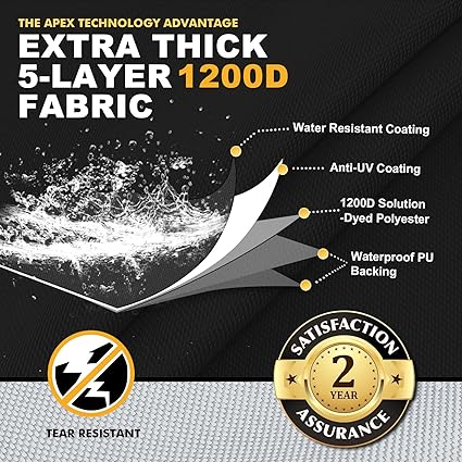 Pontoon Boat Cover, Heavy Duty 1200D Waterproof Pontoon Cover with Motor Cover and Windproof Adjustable Metal Buckle, 21-24 ft, Black
